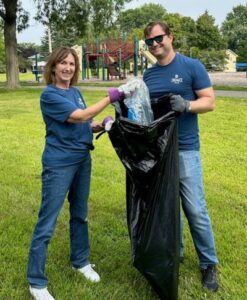 Drake Bank team volunteering by cleaning up a local park.